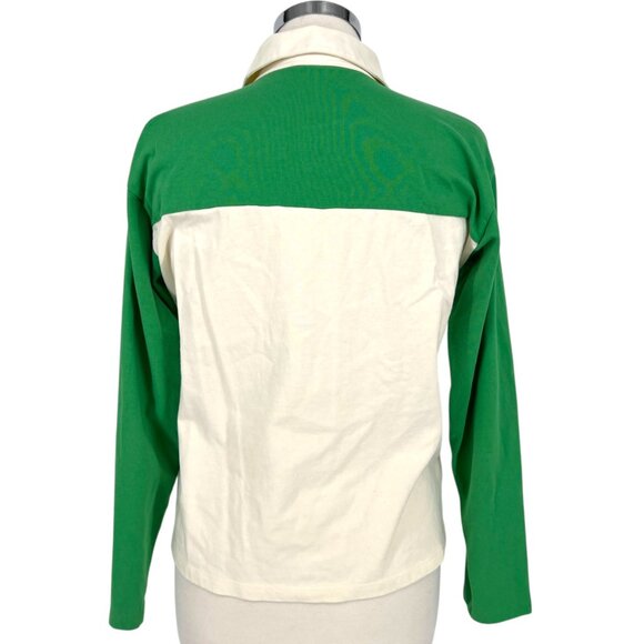 J.Crew Long Sleeve Polo Shirt in Colorblock Green Ivory Cream Size XS - Picture 6 of 9